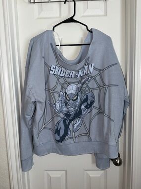 Marvel Spider-Man Muted Blue Graphic off the shoulder Pj Top